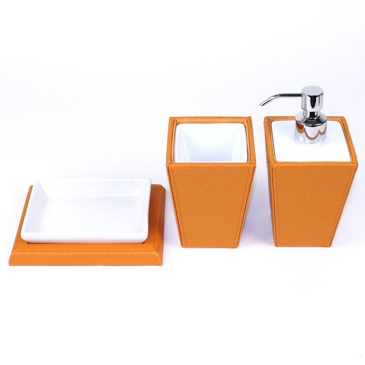 Gedy KY200-67 Kyoto Orange Faux Leather and Pottery Accessory Set